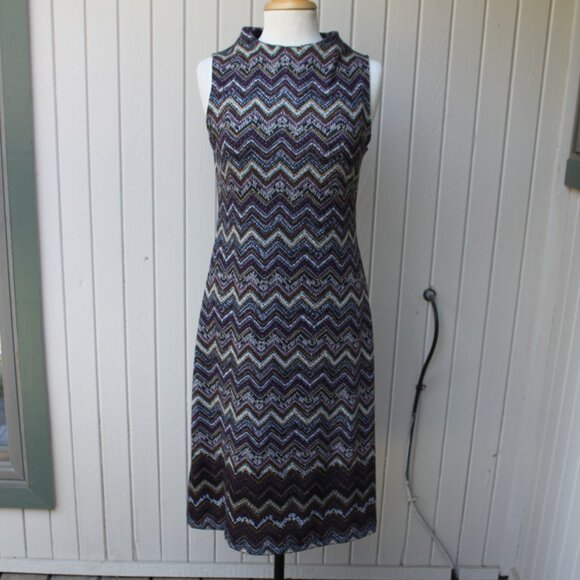 margaret o'leary SLeeveless knit cheveron pattern midi dress S - Picture 1 of 3